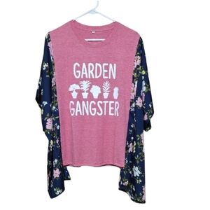 Upcycled Garden Gangster Women's Floral Sleeve Top - Pink and Blue
